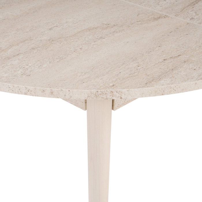 Hanah Home Mesa de Comedor Extensible Travertino y Roble, Tablero de Melamina 18mm, Patas de Madera, 100x100x75 cm (Extiende a 131 cm)